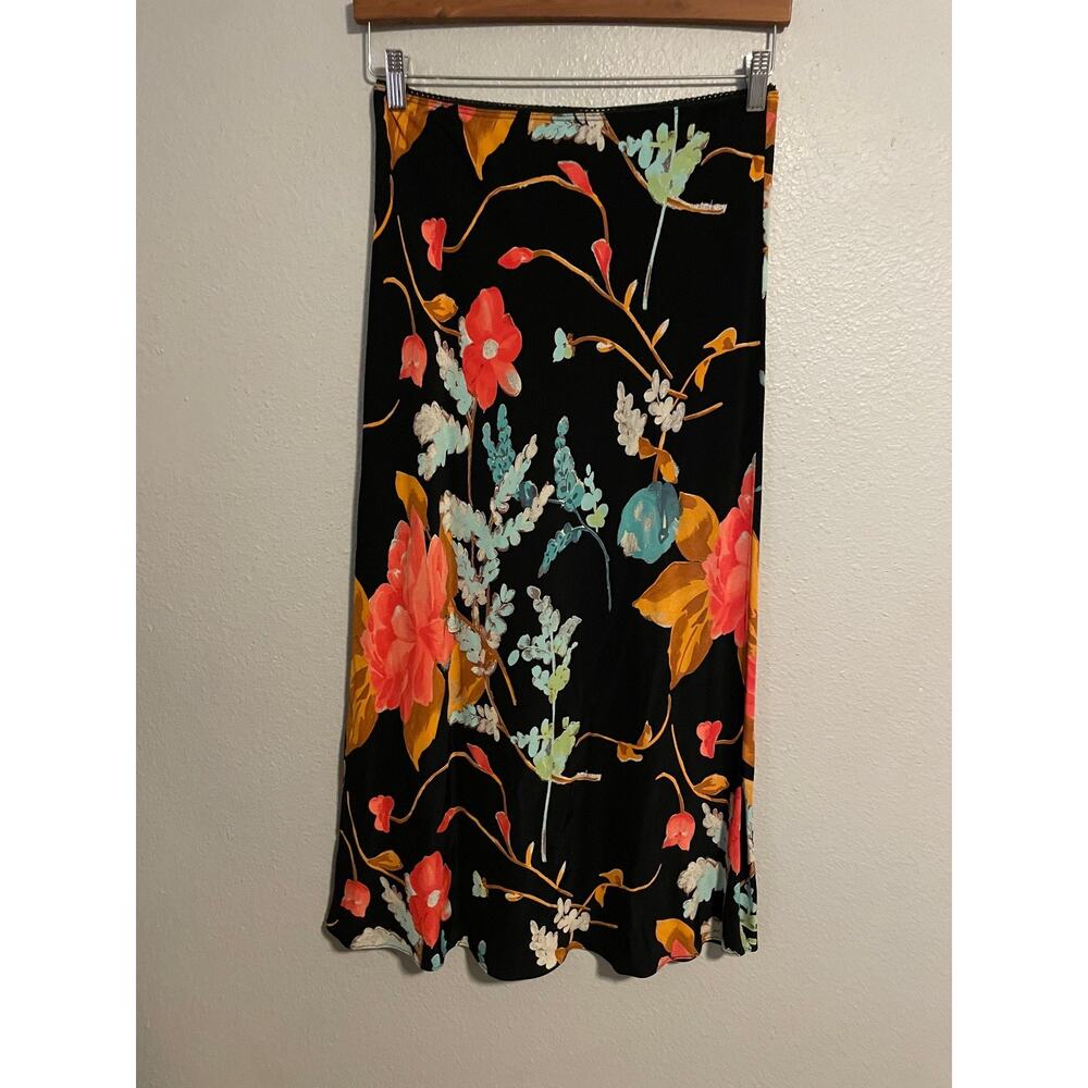 Vintage Intriguing Threads Skirt Womens 10P Petite Black Floral Long Boho 90s